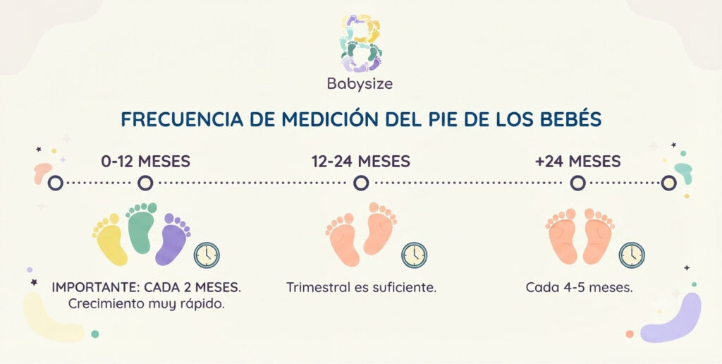calendario en el que se indica cada cuanto tiempo hay que volver a medir el pie del bebé